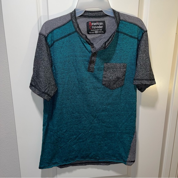American crusader men’s T-shirt size M 2 tones front pocket short sleeves - Picture 1 of 3